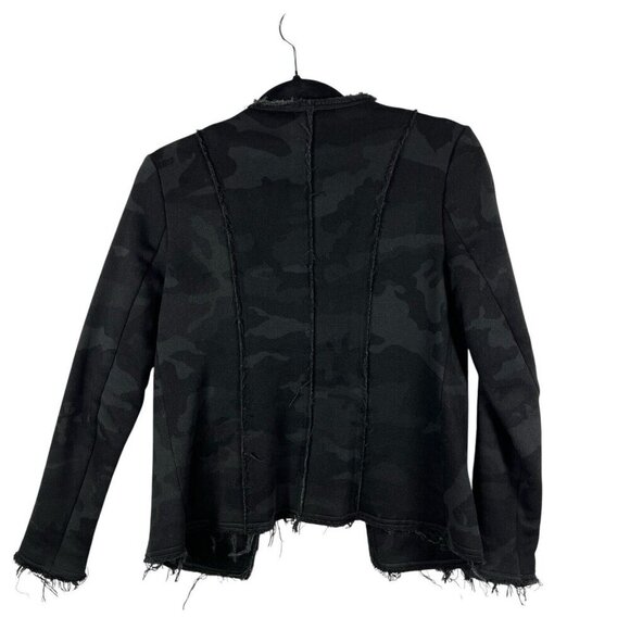 Drew Cotton Raw Edge Soft‎ Muted Camo Open Fitted Jacket EUC Black Grey XS - Picture 2 of 6